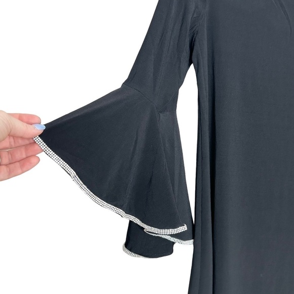 NWT CHAUS Black Rhinestone Trim Ruffle Sleeve Shift Dress Small - Picture 3 of 7